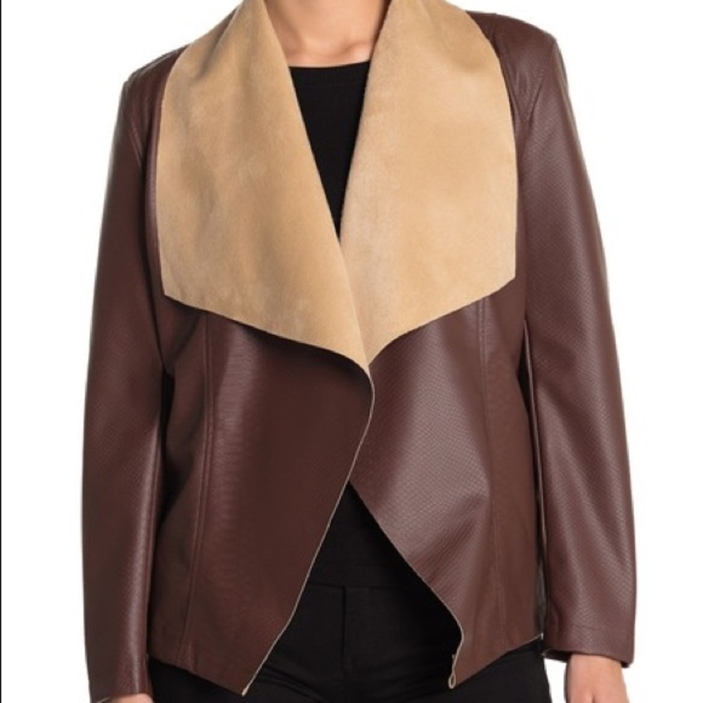 TAHARI Brown Leather Open Jacket Blazer S Size